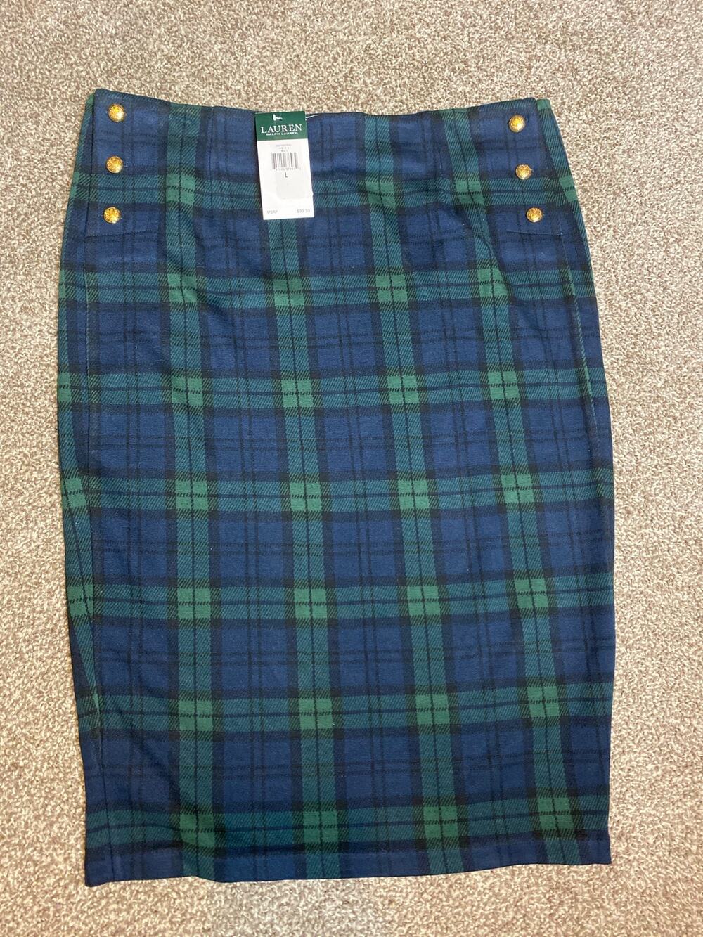 Lauren Ralph Lauren PLAID Womens Large KNIT Jacquard Pencil SKIRT NWT